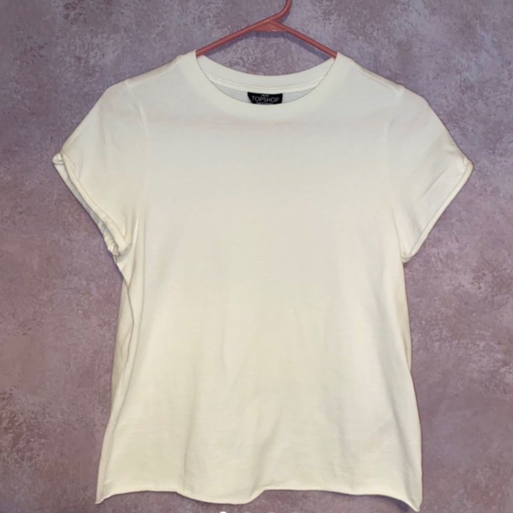 Topshop White Tee with cute sleeve rolls! Size 0